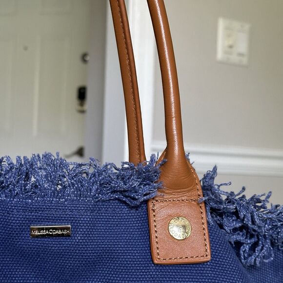 Melissa Odabash Cap Ferrat tote bag in navy blue cotton with leather handles - Picture 10 of 11